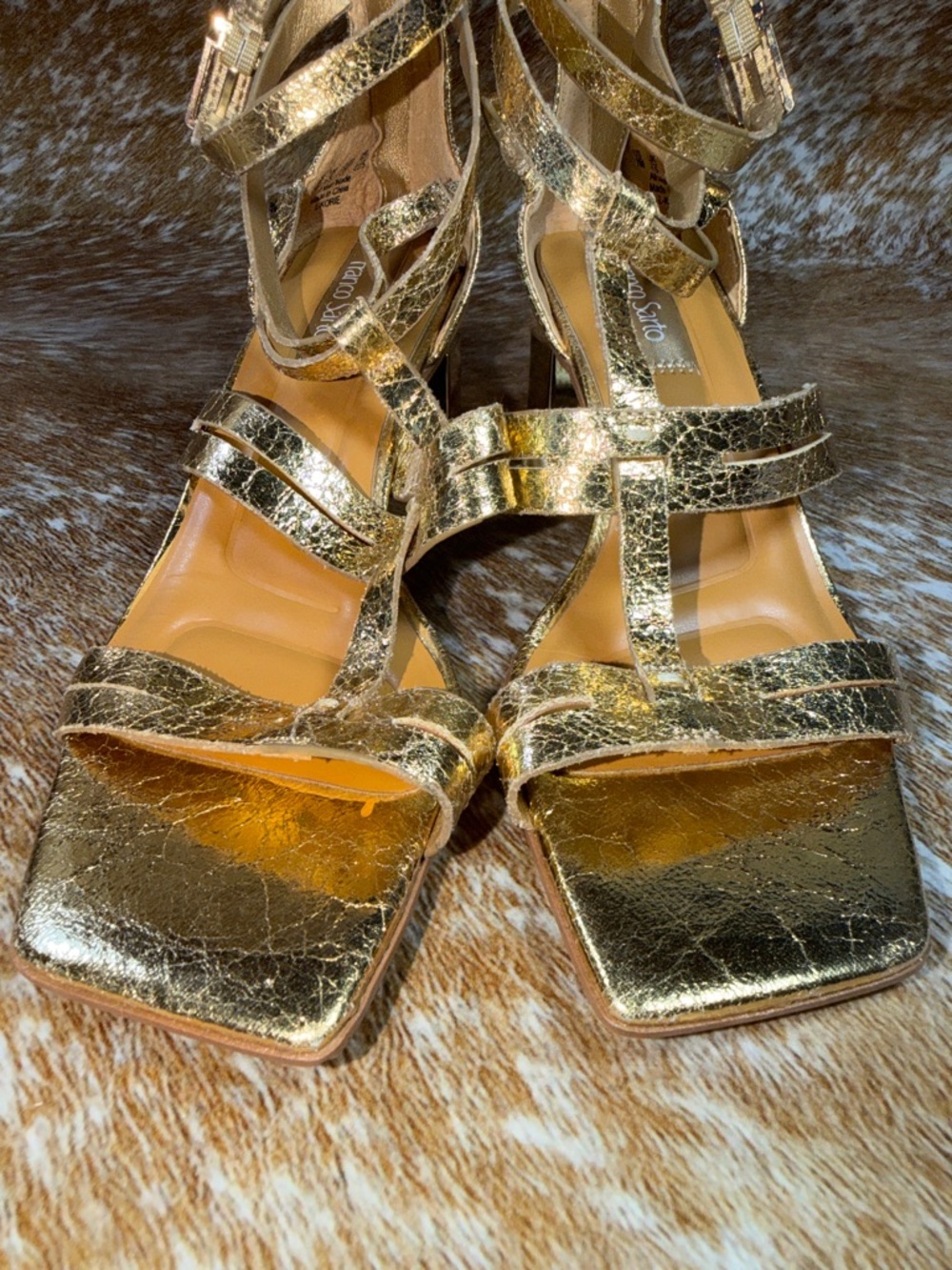 Franco Sarto Gold Sandals KORIE EUC women sz 7M / EU 37 Block Heel Strappy - Picture 3 of 11